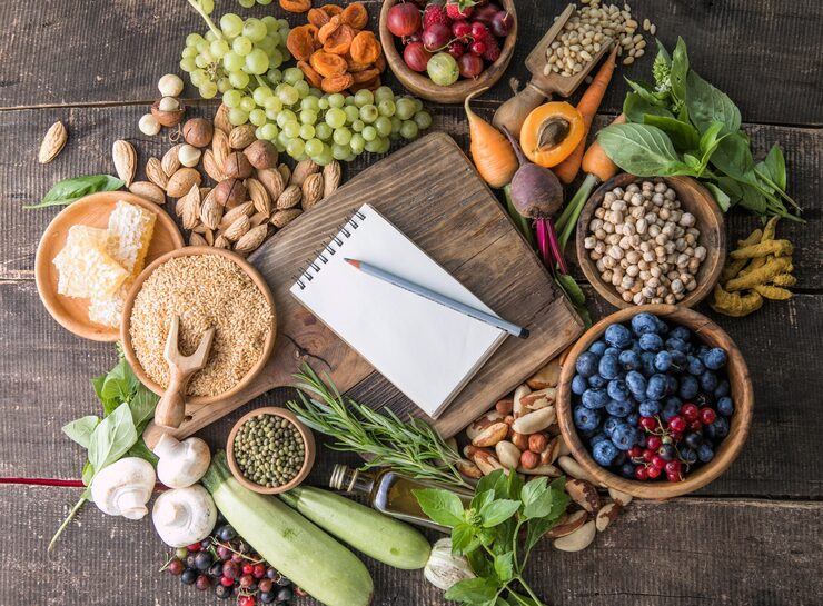 Bright wholesome ingredients arranged on a timber table for Slaxyronchor mindful meals chapter